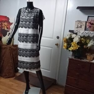 Catherines Black and White Scalloped Midi Dress